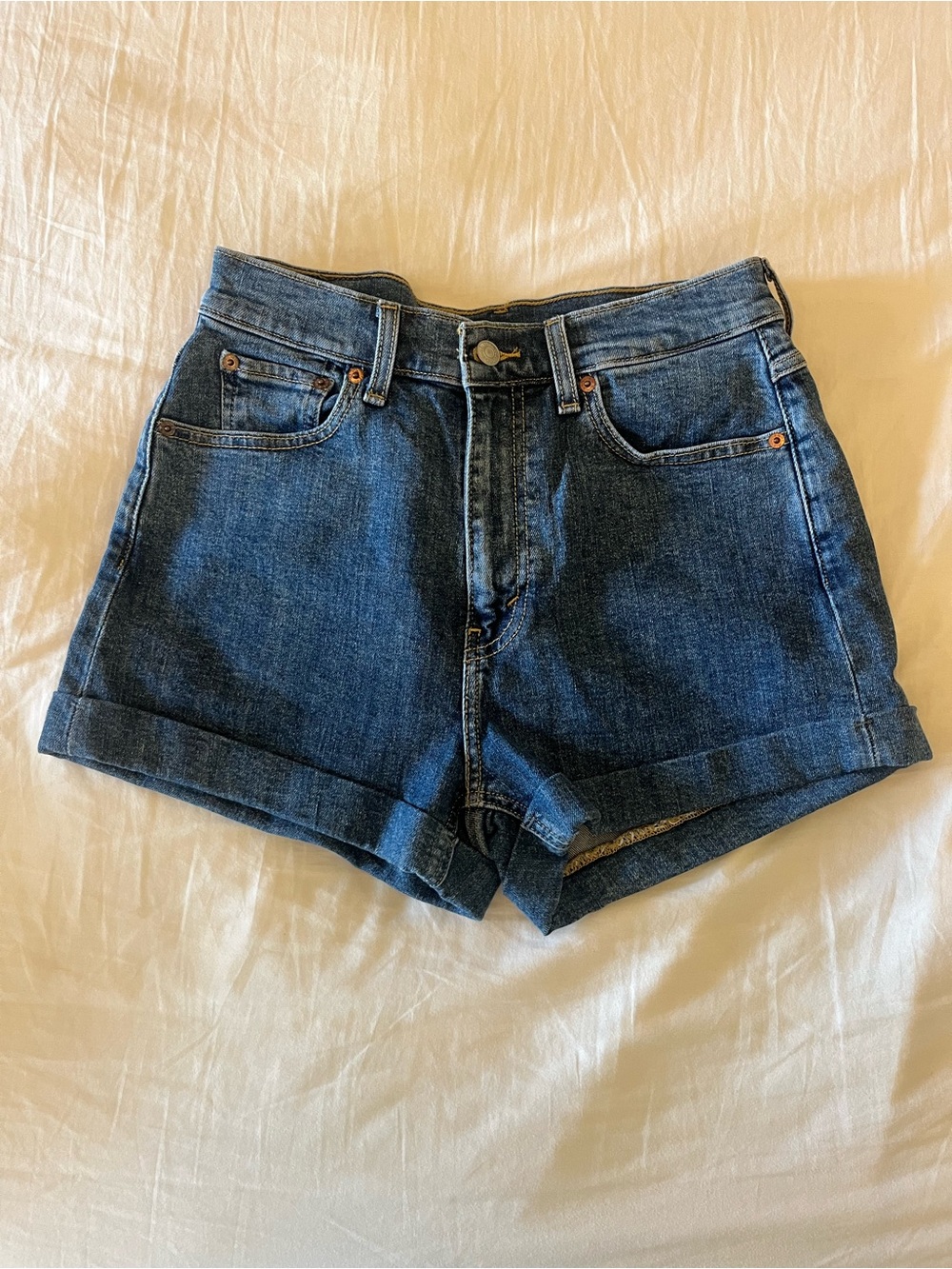 Levi's Dark Blue High Rise Rolled-Hem Denim Shorts
